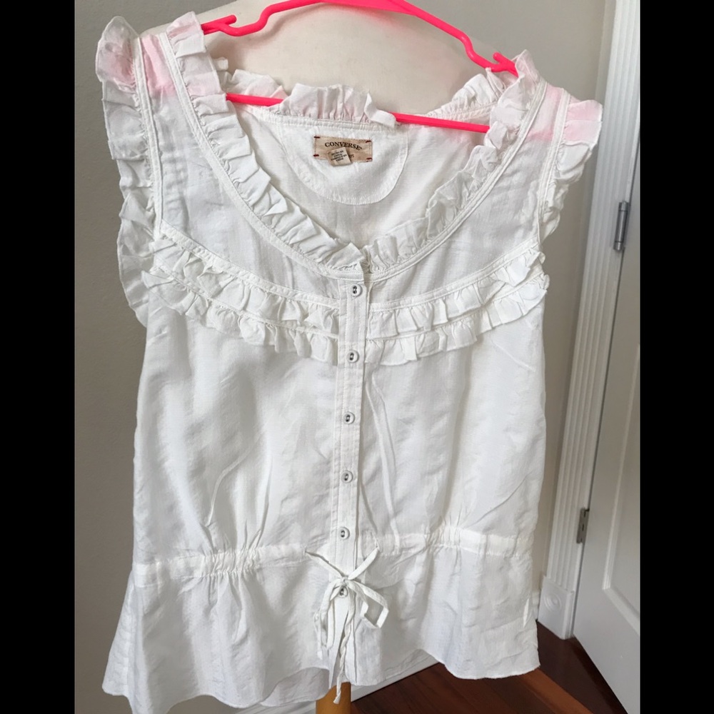 Cap-sleeve ruffle tie waist top